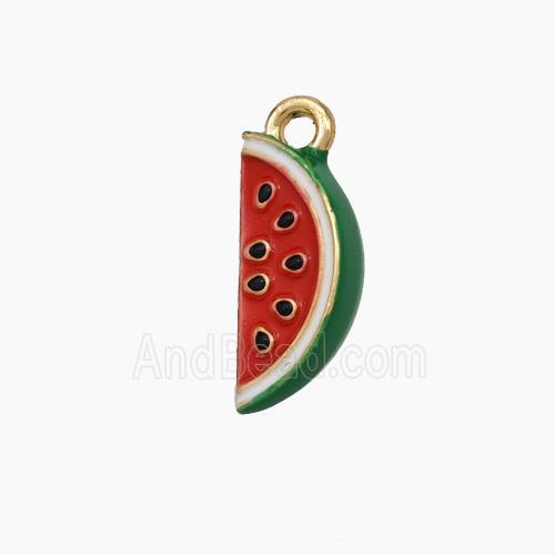 Copper Watermelon Pendant Red Green Enamel Gold Plated