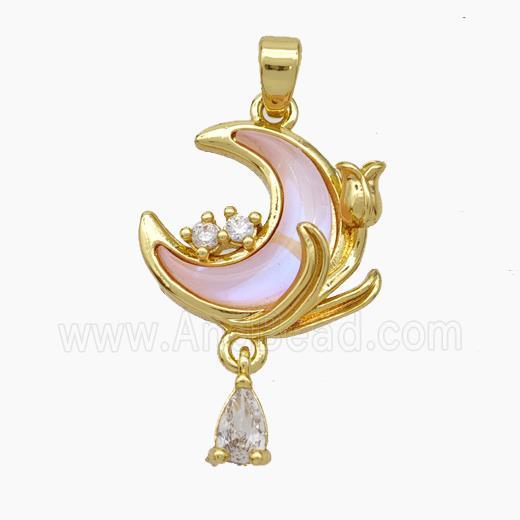 Copper Moon Pendant Pave Shell Gold Plated