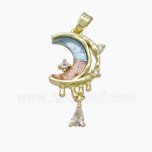 Copper Moon Pendant Pave Acrylic Gold Plated