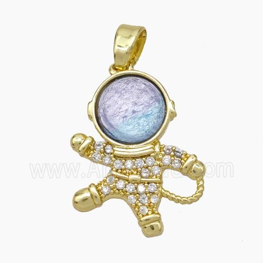 Copper Astronaut Pave Zirconia Acrylic Gold Plated