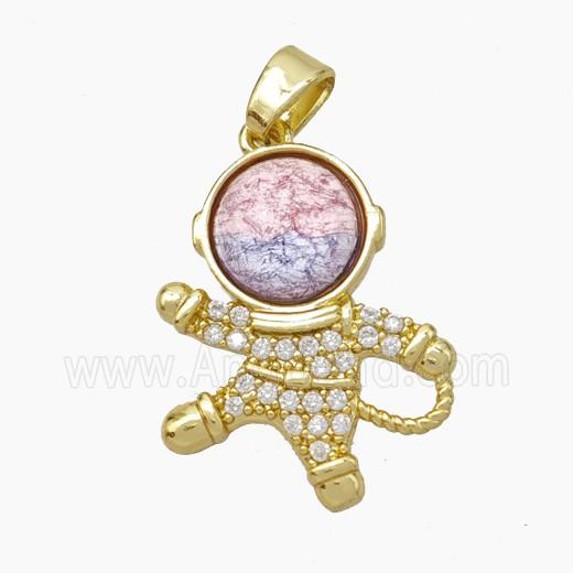 Copper Astronaut Pave Zirconia Acrylic Gold Plated