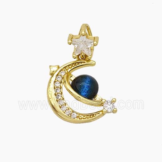 Copper Moon Pendant Pave Zirconia Acrylic Planet Gold Plated