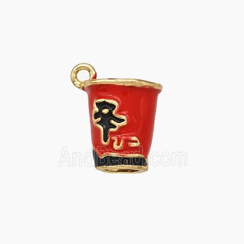 Copper Cup Pendant Red Enamel Gold Plated