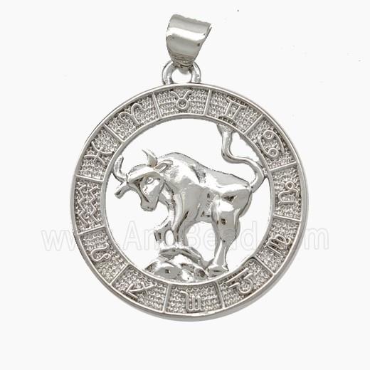 Copper Taurus Pendant Zodiac Circle Platinum Plated