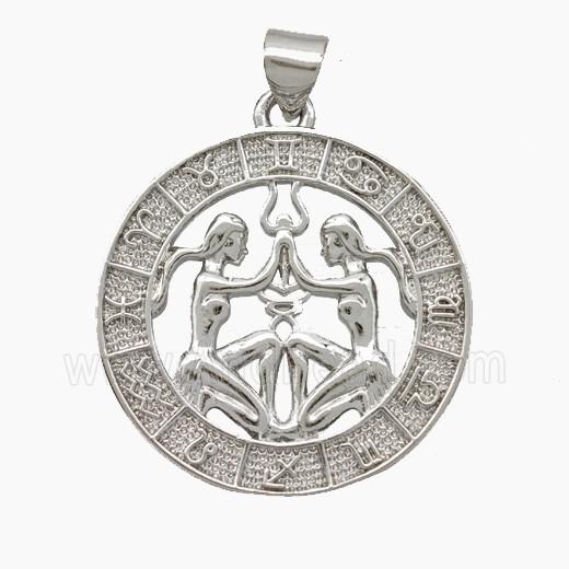 Copper Gemini Pendant Zodiac Circle Platinum Plated