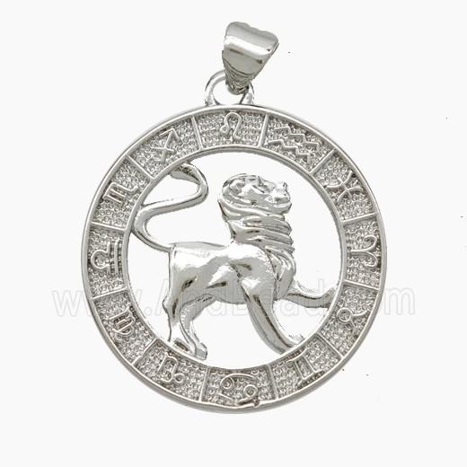 Copper Leo Pendant Zodiac Circle Platinum Plated