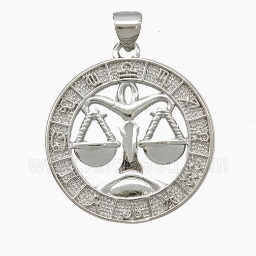Copper Libra Pendant Zodiac Circle Platinum Plated