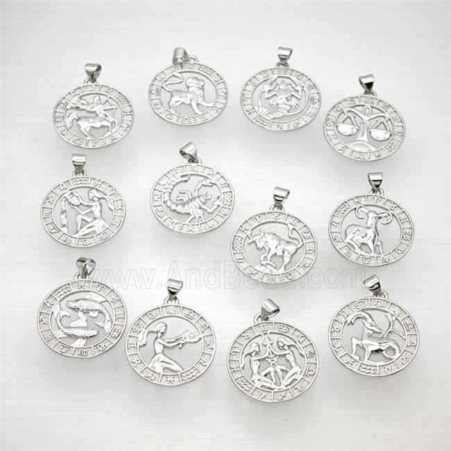 Copper Zodiac Pendant Circle Platinum Plated Mixed