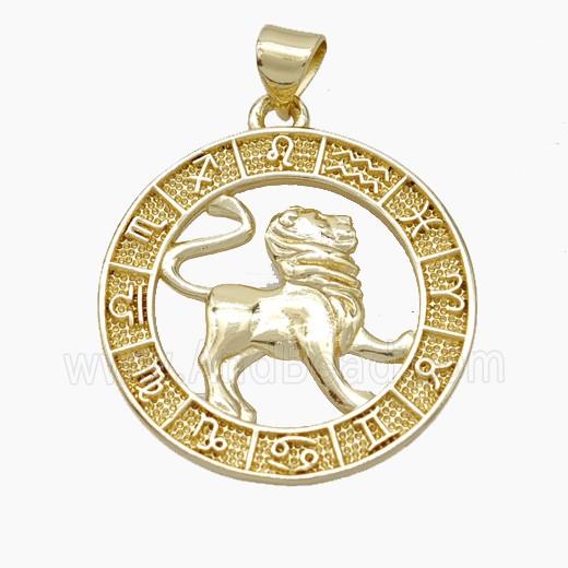 Copper Leo Pendant Zodiac Circle Gold Plated