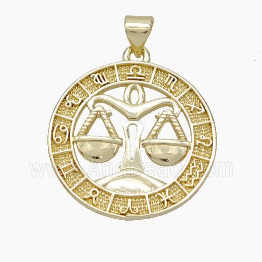 Copper Libra Pendant Zodiac Circle Gold Plated