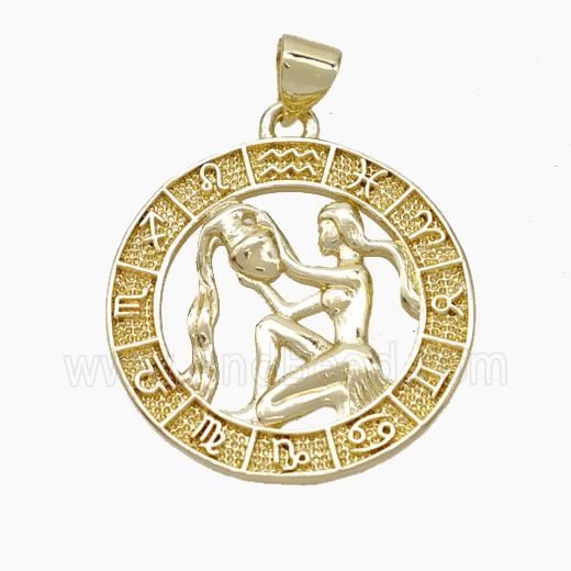 Copper Aquarius Pendant Zodiac Circle Gold Plated