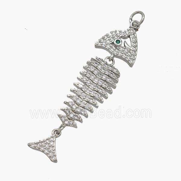 Copper Fishbone Charms Pendant Micropave Zirconia Platinum Plated