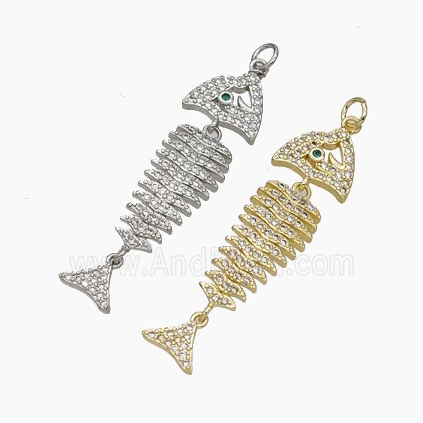 Copper Fishbone Charms Pendant Micropave Zirconia Mixed