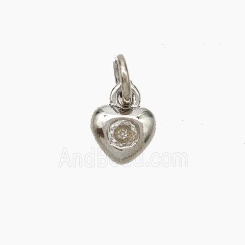 Copper Heart Pendant Pave Zirconia Platinum Plated