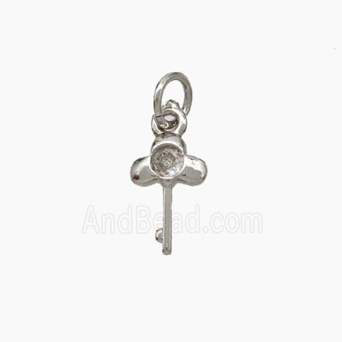 Copper Key Pendant Pave Zirconia Platinum Plated