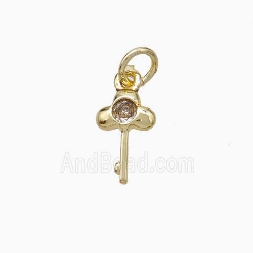 Copper Key Pendant Pave Zirconia Gold Plated