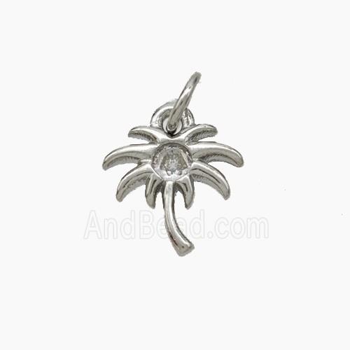 Coconut Palm Charms Copper Tree Pendant Pave Zirconia Platinum Plated