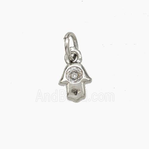 Copper Hamsahand Pendant Pave Zirconia Platinum Plated