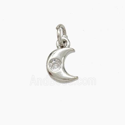Copper Moon Pendant Pave Zirconia Platinum Plated