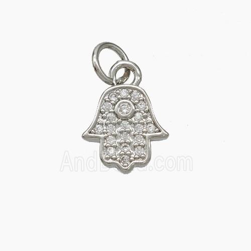 Copper Hamsahand Pendant Micropave Zirconia Platinum Plated