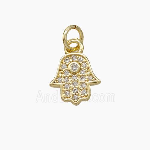 Copper Hamsahand Pendant Micropave Zirconia Gold Plated