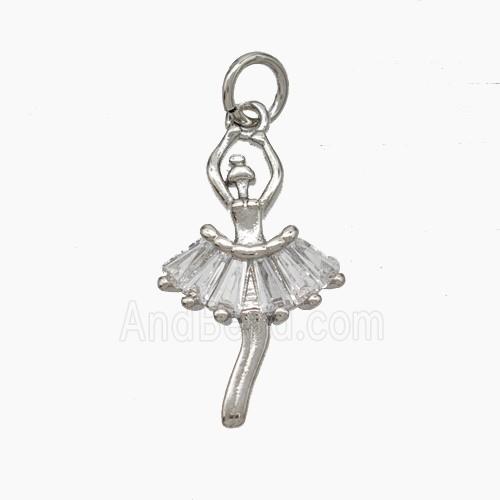 Copper Dancer Girls Pendant Pave Zirconia Platinum Plated