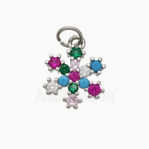 Copper Snowflake Pendant Pave Multicolor Zirconia Platinum Plated