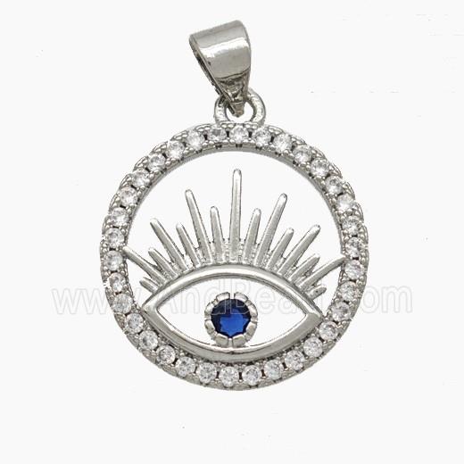 Copper Eye Pendant Pave Zirconia Circle Platinum Plated