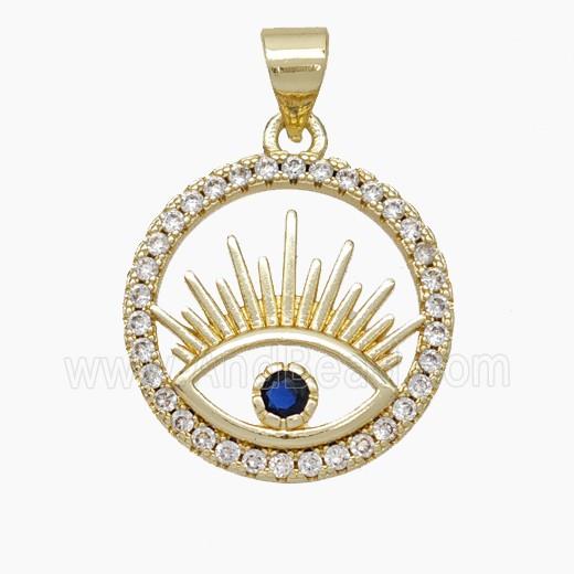 Copper Eye Pendant Pave Zirconia Circle Gold Plated