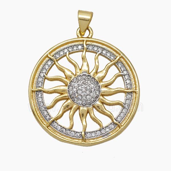 Copper Sun Charms Pendant Pave Zirconia Gold Plated