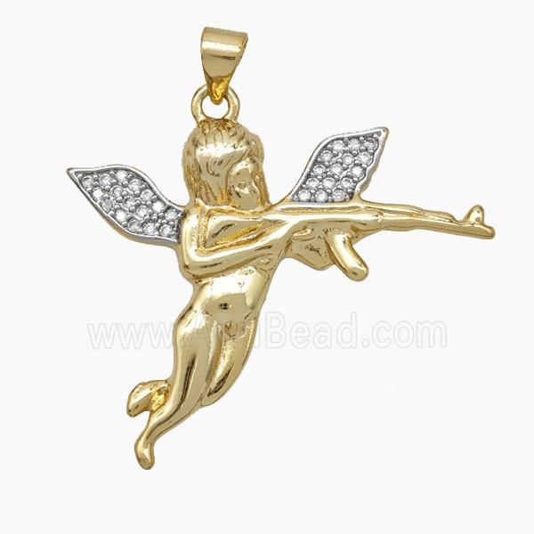 Copper Angel Charms Pendant Pave Zirconia Gold Plated