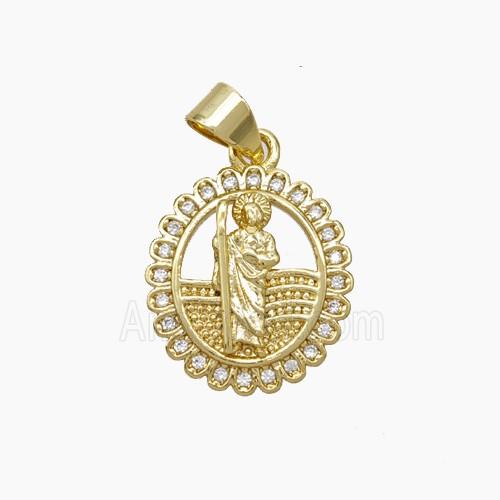 Copper Jesus Pendant Pave Zirconia Gold Plated