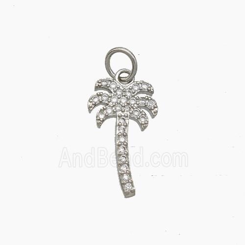 Coconut Palm Charms Copper Tree Pendant Pave Zirconia Platinum Plated
