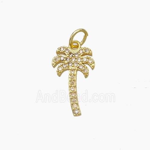 Coconut Palm Charms Copper Tree Pendant Pave Zirconia Gold Plated