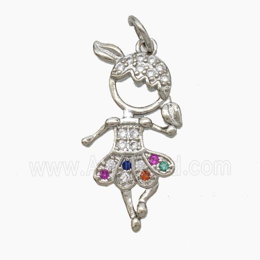 Copper Dancer Girls Pendant Pave Zirconia Platinum Plated
