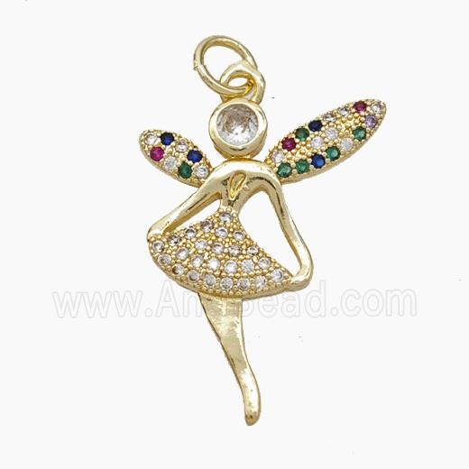 Copper Fairy Pendant Pave Zirconia Gold Plated