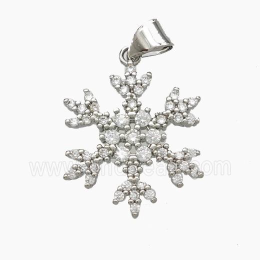 Copper Snowflake Pendant Pave Zirconia Platinum Plated