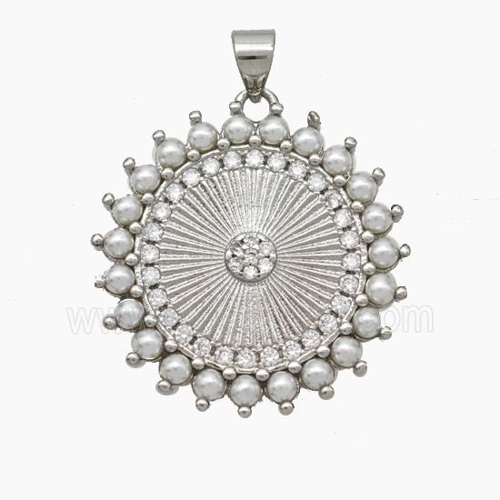 Copper Sun Pendant Pave Zirconia Pearlized Resin Platinum Plated