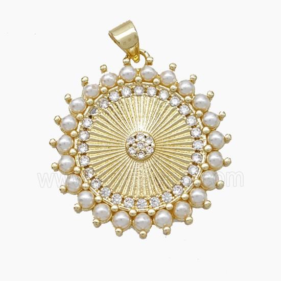Copper Sun Pendant Pave Zirconia Pearlized Resin Gold Plated