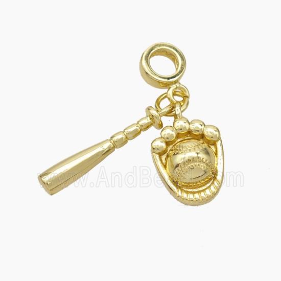 Baseball Gloves And Bat Charms Copper Sport Pendant Gold Plated