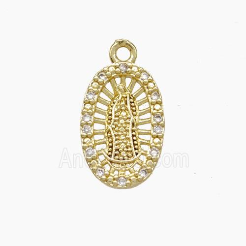 Virgin Mary Charms Copper Pendant Pave Zirconia Gold Plated