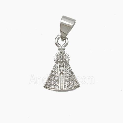 Catholic Crown Charms Copper Virgin Mary Pendant Pave Zirconia Platinum Plated