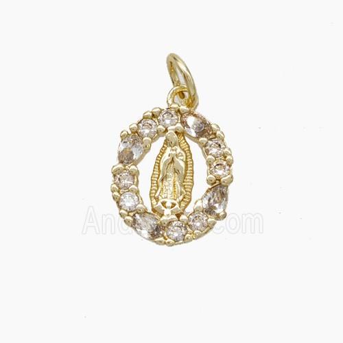 Virgin Mary Charms Copper Pendant Pave Zirconia Gold Plated