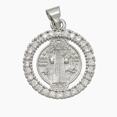 Jesus Charms Copper Pendant Pave Zirconia Platinum Plated