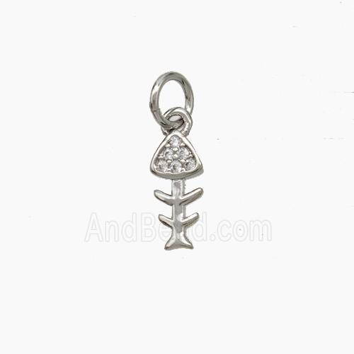 Copper Fishbone Charms Pendant Pave Zirconia Platinum Plated