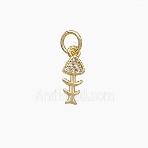 Copper Fishbone Charms Pendant Pave Zirconia Gold Plated