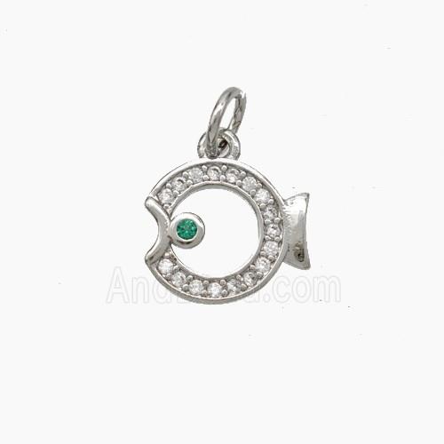 Copper Fish Pendnat Pave Zirconia Platinum Plated