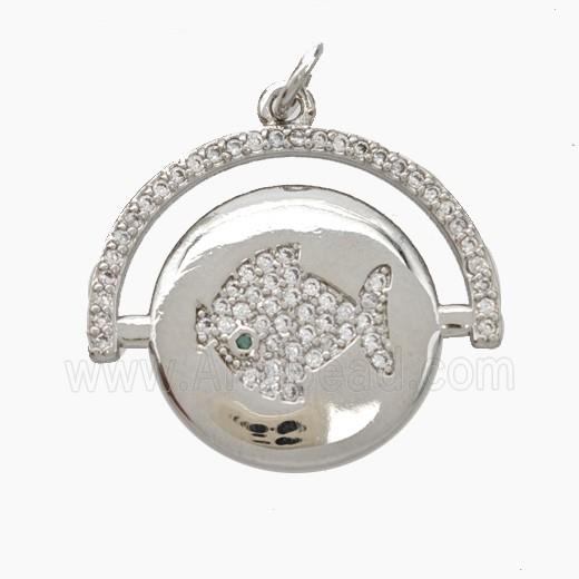 Copper Fish Pendant Pave Zirconia Platinum Plated