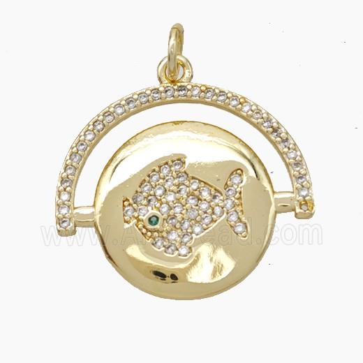 Copper Fish Pendant Pave Zirconia Gold Plated