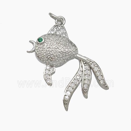 Copper Fish Pendant Pave Zirconia Platinum Plated
